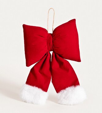 Závěsná mašle | BOWE | červená s bílou kožešinou | 15x20 cm | 755101