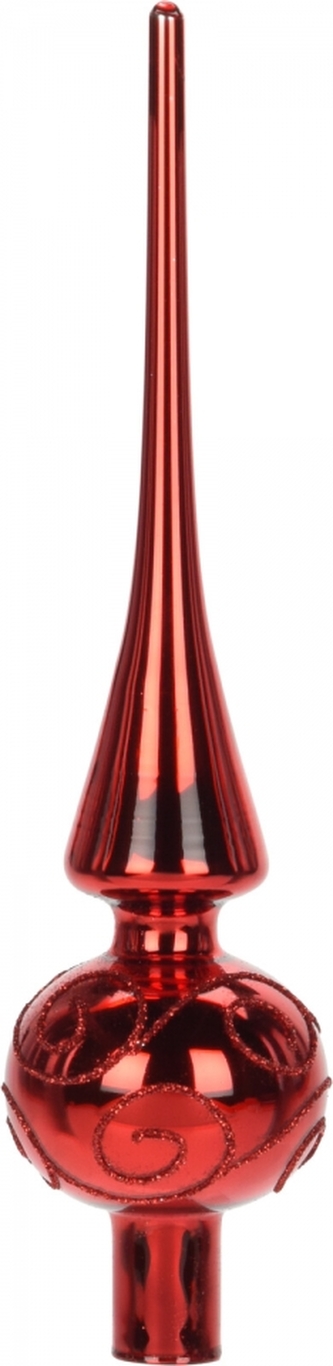 Skleněná špice na stromek 25x6 cm, červená lesklá