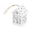 Dřevěný domeček svítící k zavěšení - 1 ks - 4 bílá