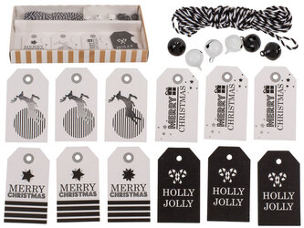 Zestaw tagów świątecznych nr3 6 dzwonków i sznurek w pudełku ,srebrne