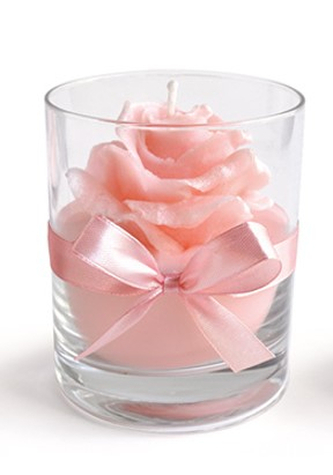 Świeca RÓŻA walec mały 8x9,5cm w szklepudrowy róż woskowa