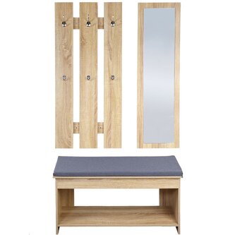 Nástěnný věšák se zrcadlem a lavicí, dekor dub KESPER 15979