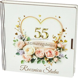Pudełko drewniane z książeczką 55 rocznica ślubu (15x15x2cm)