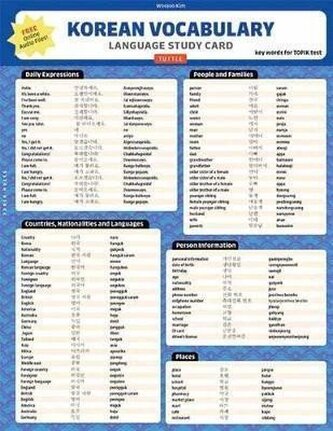 Korean Vocabulary Language Study Card
