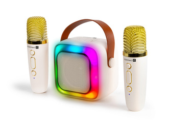 CONNECT IT 2Mic bezdrátový mini party karaoke reproduktor + 2 x mikrofon BÉŽOVÝ