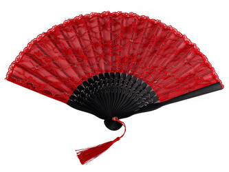 Vějíř krajkový - 1 ks - 11 červená stříbrná