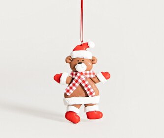 Závěsná dekorace | LIZZY | medvídek s kostkovaným šátkem | 11 cm | 754562