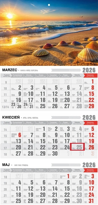 Kalendarz 2026 trójdzielny jednoplanszowy ekonomiczny\nKTE