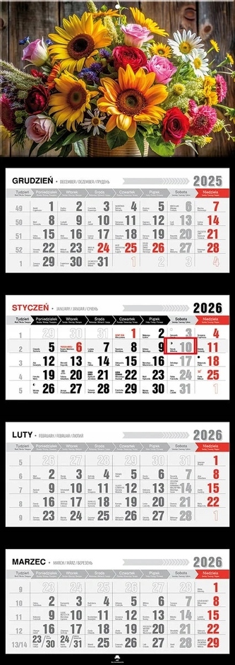 Kalendarz 2026 czterodzielny Premium wypukła główka\nKT-4