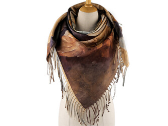 Šátek s třásněmi květy 105x105 cm - 1 ks - 2 hořčicová hnědá