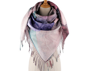 Šátek s třásněmi květy 105x105 cm - 1 ks - 7 pudrová tyrkys