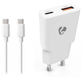 NEDIS síťová nabíječka/ 30 W/ PD 3.0/ rychlé nabíjení/ 1.5 / 2.0 / 2.22 / 3.0 A/ USB-A/ USB-C/ bílá/ kabel 1,5m