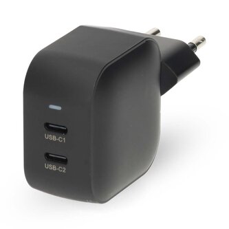 NEDIS síťová nabíječka/ 45 W/ PD 3.0/ rychlé nabíjení/ 2.25 / 3.0 A/ 2x USB-C/ černá