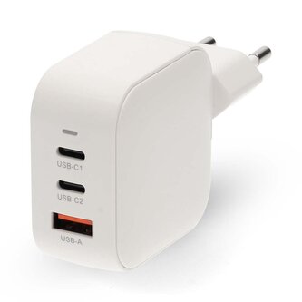 NEDIS síťová nabíječka/ 70 W/ PD 3.0/ rychlé nabíjení/ 1.5 / 2.25 / 2.5 / 3.0 / 3.5 A/ USB-A/ 2x USB-C/ bílá