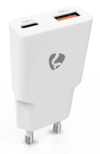 NEDIS síťová nabíječka/ 20 W/ PD 3.0/ rychlé nabíjení/ 1.5 / 2.0 / 2.22 / 3.0 A/ USB-A/ USB-C/ bílá