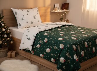 Vánoční mikrovláknové povlečení ERIZO | s motivem ježka | 220x200 + 2*70x80 cm | 758676