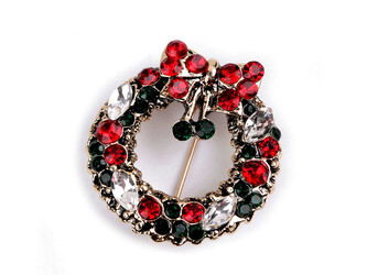 Brož s broušenými kamínky věneček, sáňky - 1 ks - 2 červená věneček