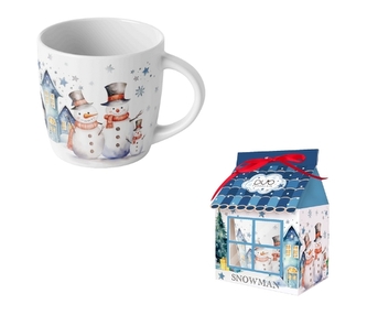 Porcelánový hrnek SNĚHULÁK, 400 ml v papírovém domečku