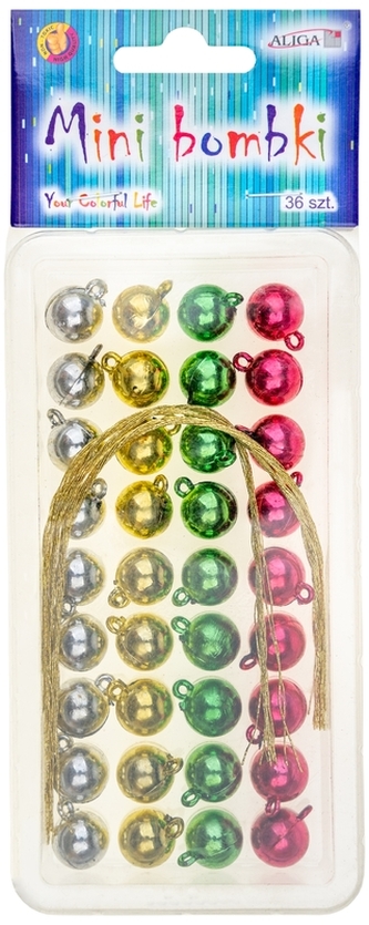 Bombki mini BOM-5419 rozm. 15mm, op. 36szt. + 36 sznureczków dł. 19cm, Aliga