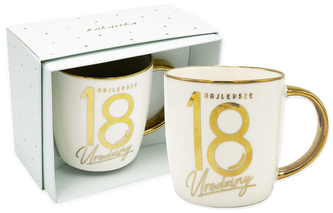 Kubek elite 18-tka biało złoty, błękitny kartonik