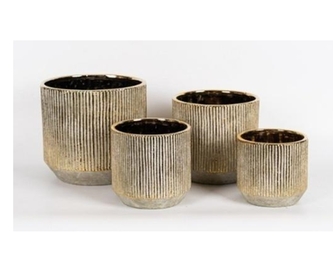 Keramický květináč bílý se zlaceným svislým vzorem, 18,5 x 18,5 x 17 cm