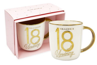 Kubek elite 18-tka biało złoty, różowy kartonik