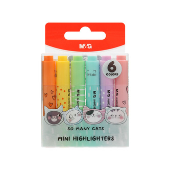 Zvýrazňovač M&G Mini So Many Cats PASTEL - sada 6 ks