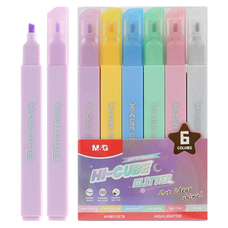 Rozjasňovač M&G HI-CUBE Glitter - sada 6 jemných barev
