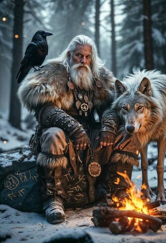 Diamantový obrázek Severský válečník s vlkem 30 x 40 cm