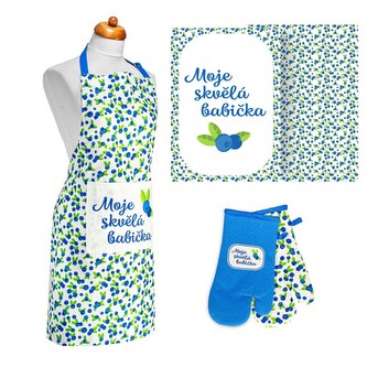 ARÔME HOME Set Moje skvělá babička, zástěra, chňapka s magnetem, dvě utěrky