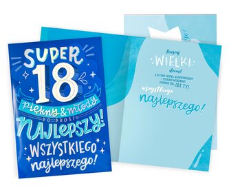 Karnet Gigant 18 Urodziny, niebieski (34x48cm)  GN-002