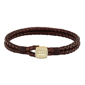 Hnědý pletený náramek z kůže Seal 1580667 Hugo Boss / Délka: 19 cm