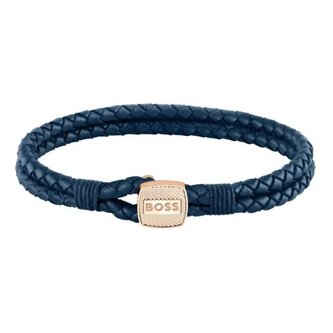 Modrý pletený náramek z kůže Seal 1580668 Hugo Boss / Délka: 17,5 cm