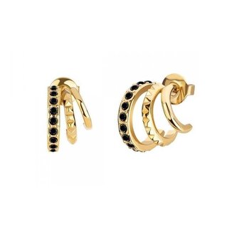 Pozlacené půlkruhové náušnice s černými krystaly PEJLE2010411 Police