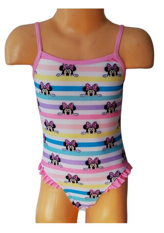 Dívčí plavky MINNIE s barevnými proužky jednodílné růžové, velikost: 128/134