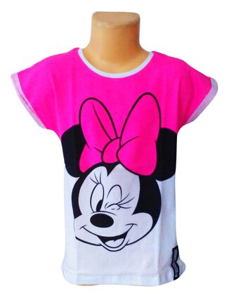 Dívčí tričko MINNIE krátký rukáv růžovobílé tmavší, růžová, velikost: 110