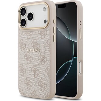 Guess PU Leather 4G Gold Frame MagSafe kryt iPhone 17 Pro Max růžový