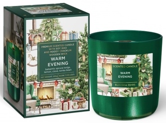 Vonná svíčka ve skle 150g s dřevěným knotem v krabičce - Warm Evening