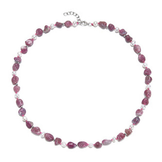 AU0006 Minerální náhrdelník přírodní Turmalín a perličky, stříbro AG925