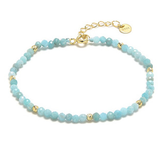 AU0014 Zlacený minerální náramek přírodní Amazonit, stříbro AG925