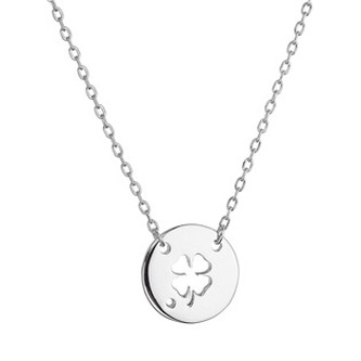 EG1329 Stříbrný náhrdelník lesklý se čtyřlístkem