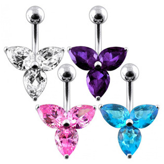 BP01023-P Stříbrný piercing do pupíku - kytička - květiny - růžová