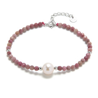AU0016 Minerální náramek přírodní Rodochrosit a perla, stříbro AG925