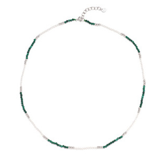 AU1006 Minerální náhrdelník přírodní Malachit a perly, stříbro AG925