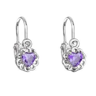EG2312-A Stříbrné dětské náušnice, srdíčka fialová - srdce