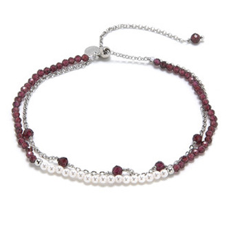 AU0011 Minerální náramek přírodní Granát a perly,  stříbro AG925