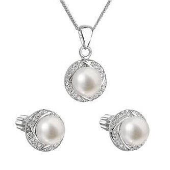 EG3103 Perlová souprava včetně řetízku z říčních perel bílá