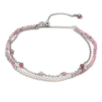 AU0020 Minerální náramek přírodní Turmalín a perličky, stříbro AG925