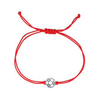 EG7679 Textilní náramek Kabbalah červený se stříbrným fotbalovým míčem - sport