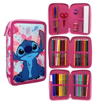 Školní penál třípatrový LILO A STITCH s výbavou růžový
